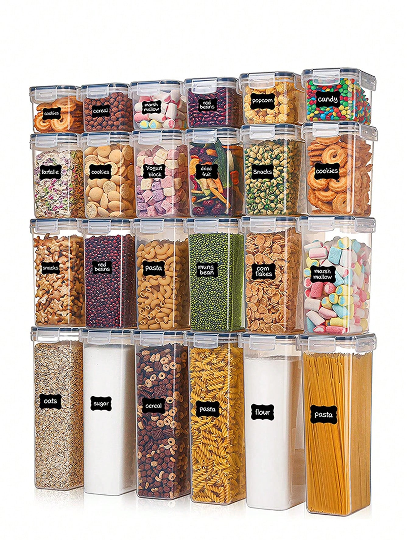Food Storage Organization - 48 Stück luftdichte Lebensmittelbehälter, kostenlose Kunststoff-Spaghetti-Behälter