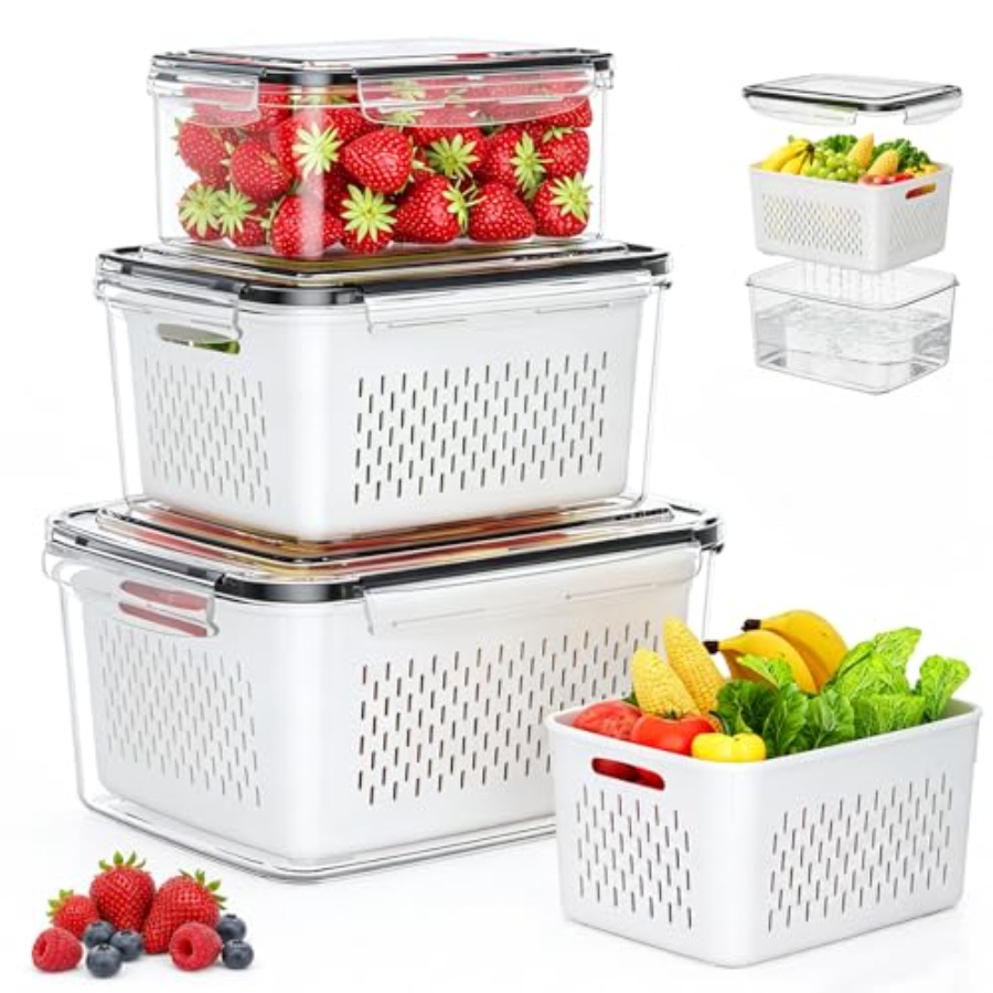 Food Storage Organization - Obst-Aufbewahrungsbehälter für den Kühlschrank - 3er-Pack