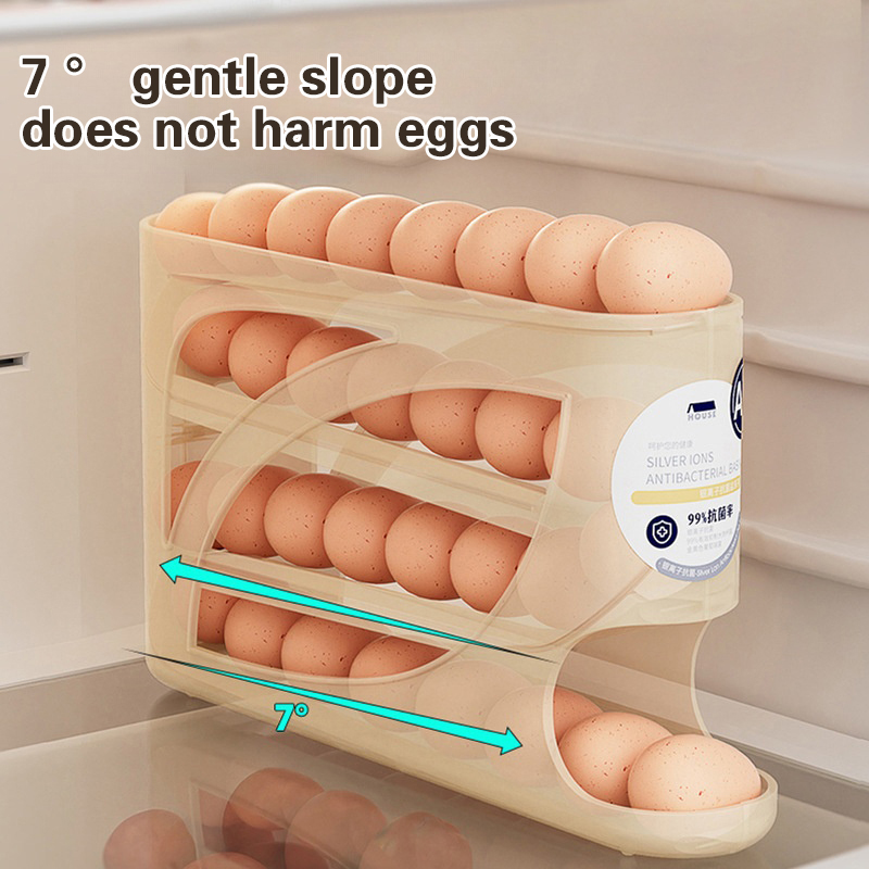 Food Storage Rack For Kitchen - 4-lagiger automatischer rollender Eierhalter, Kühlschrank, Eieraufbewahrungsbox,