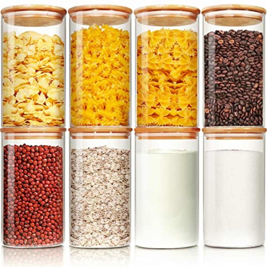 Food Storage Glass Container Set - Glasbehälter mit Bambusdeckeln 28 floz [8er-Set],