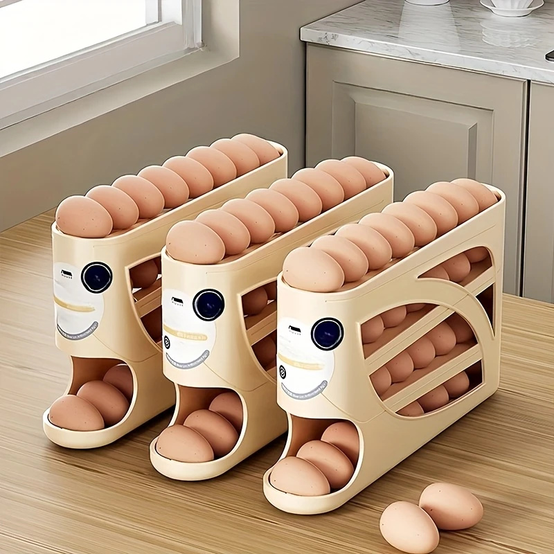 Food Storage Rack For Kitchen - 3-stöckiger Rollbarer Eier-Aufbewahrungsbehälter für Kühlschrank, Fasst
