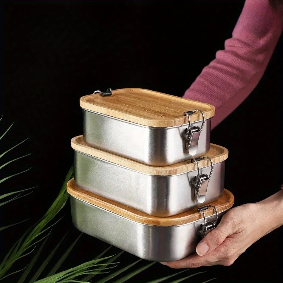 Food Storage Cupboard - Neue Lunchbox mit Bambusdeckel aus Edelstahl
