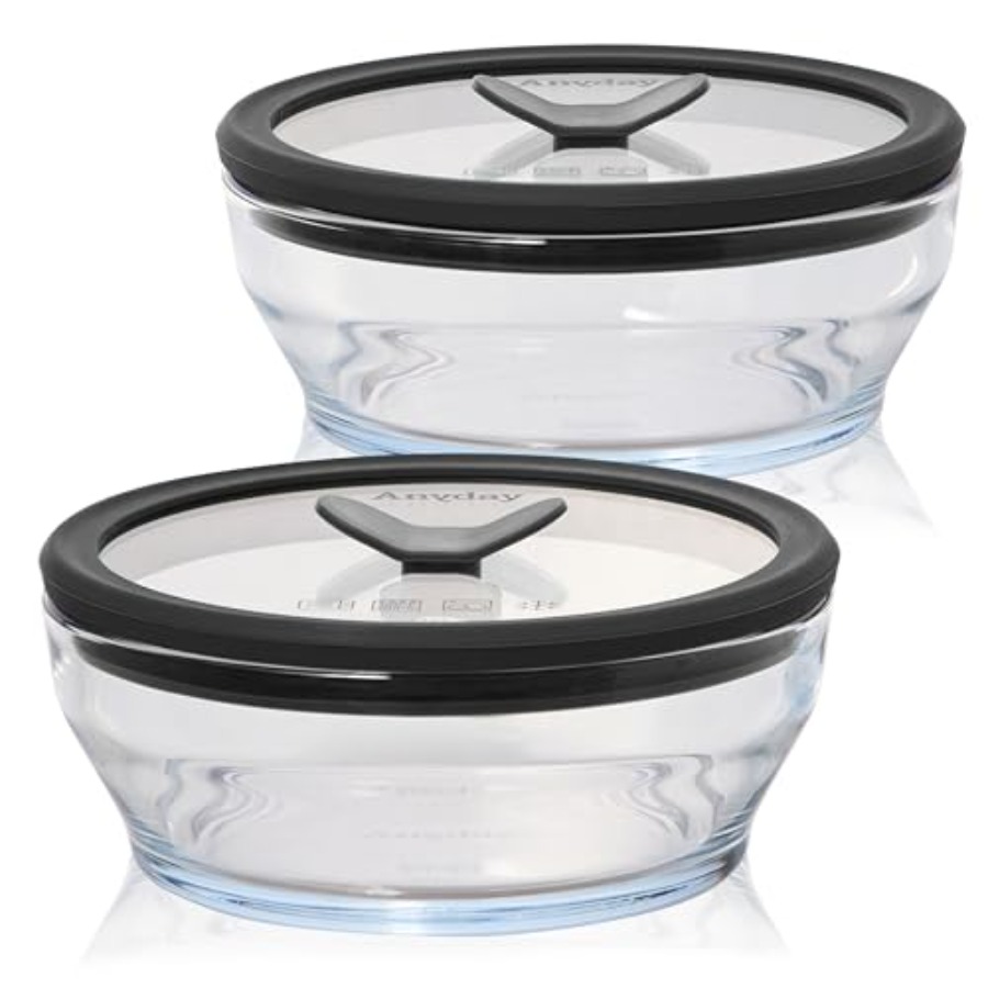 Food Storage Glass Container Set - 2er-Pack 2-Tassen-Glas-Lebensmittelaufbewahrungsset mit Glasdeckeln, Plastikfreies Meal-Prep-Set,