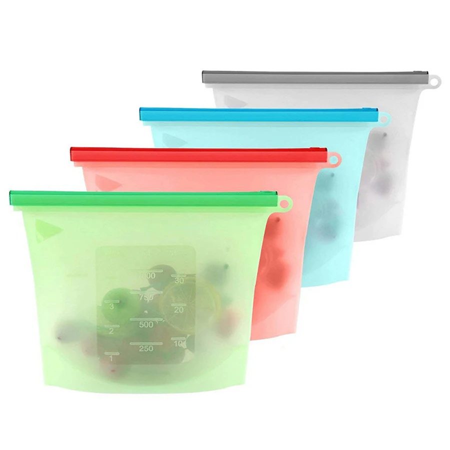 Food Storage Zipper - 1000ml Wiederverwendbarer Silikon-Lebensmittelbeutel mit Reißverschluss für