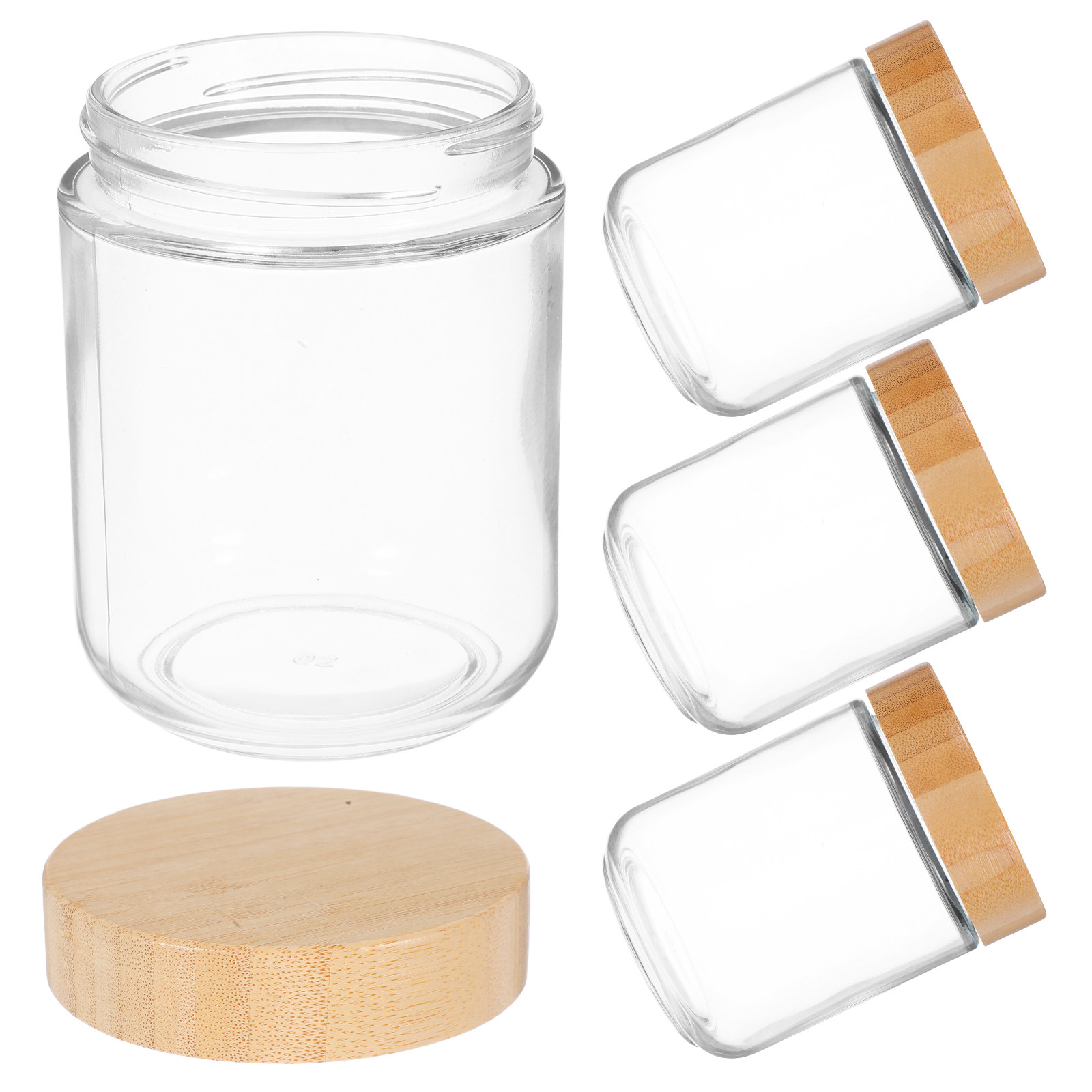 Food Storage Organization - 4 Stück Transparente Glasbehälter mit Bambusdeckeln