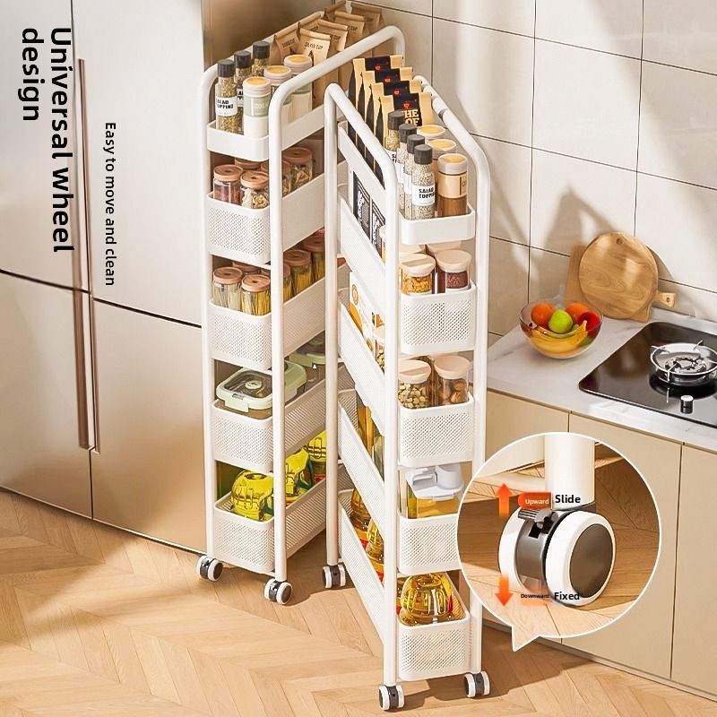 Food Storage Without Plastic - Edelstahl-Küchenspaltenregal, Kühlschrank, seitlicher ausziehbarer Schrank, Badezimmerwagen,