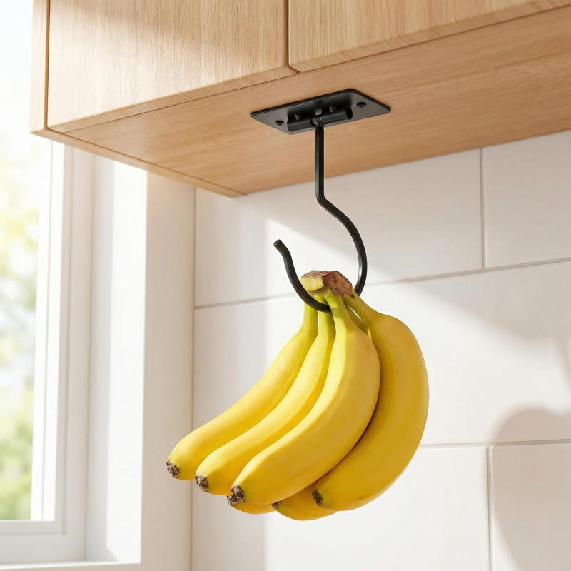Food Storage Cupboard - Schwarzer Metall-Selbstklebehaken, faltbares Aufbewahrungsregal, platzsparender Küchenschrank-Organizer