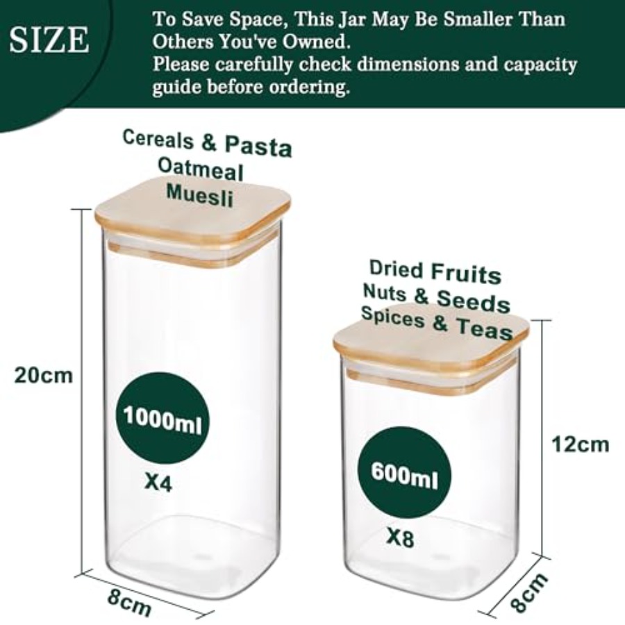 12er-Pack Quadratische Glas-Au – Food Storage Organization Bewertung und Preis